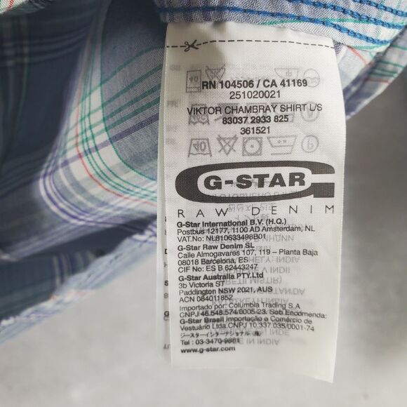 sz S G-Star Raw Viktor Chambray Plaid Men's Button Down Shirt - Picture 5 of 14